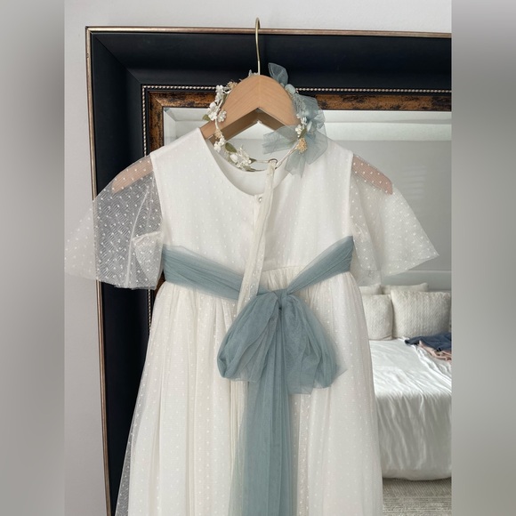 CYBERELLA BABY Ceremony Girls' Dress - Polka Dot Tulle (Aquamarine & Ivory) - Picture 10 of 11